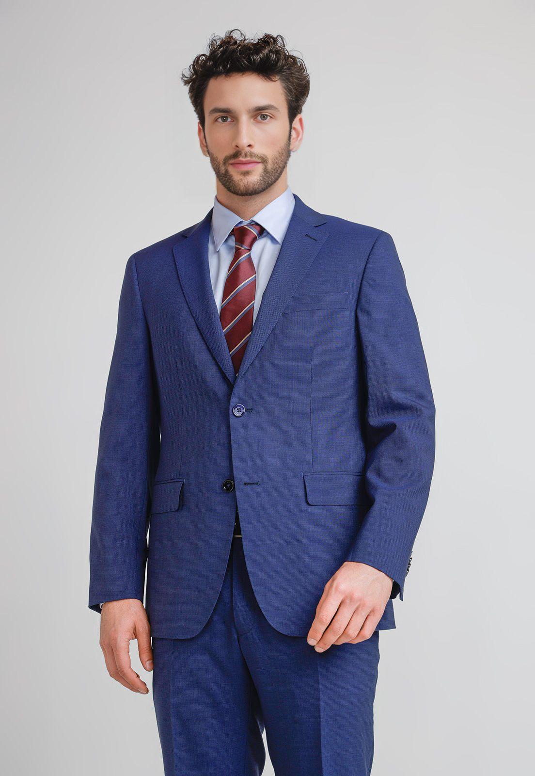 Traje Hombre Formal Lana S100'S Travel Azul-3