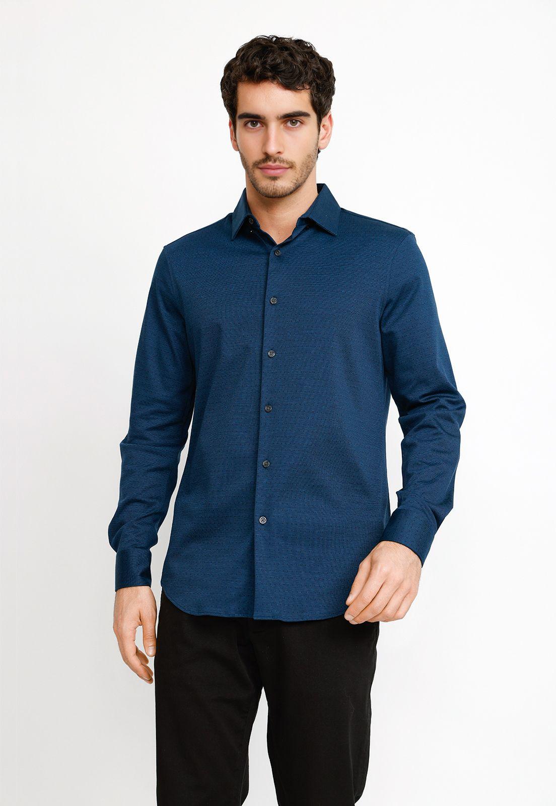 Camisa Casual Hombre Azul Oscuro-0