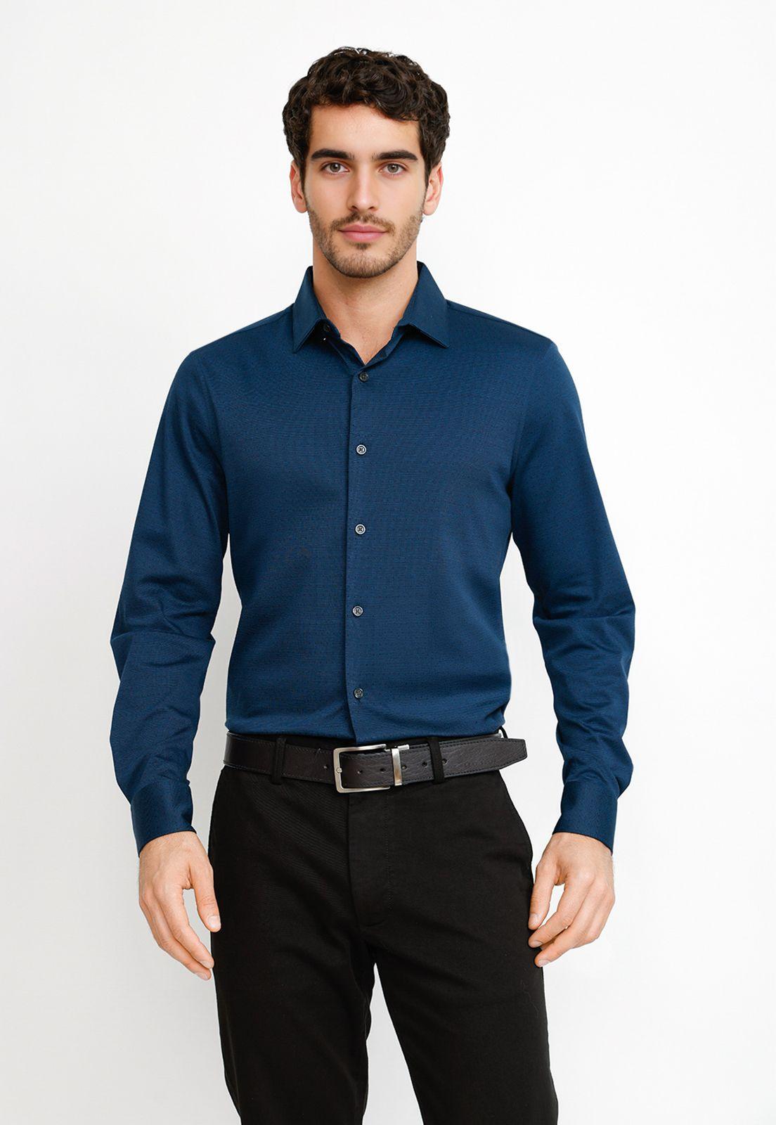 Camisa Casual Hombre Azul Oscuro-3