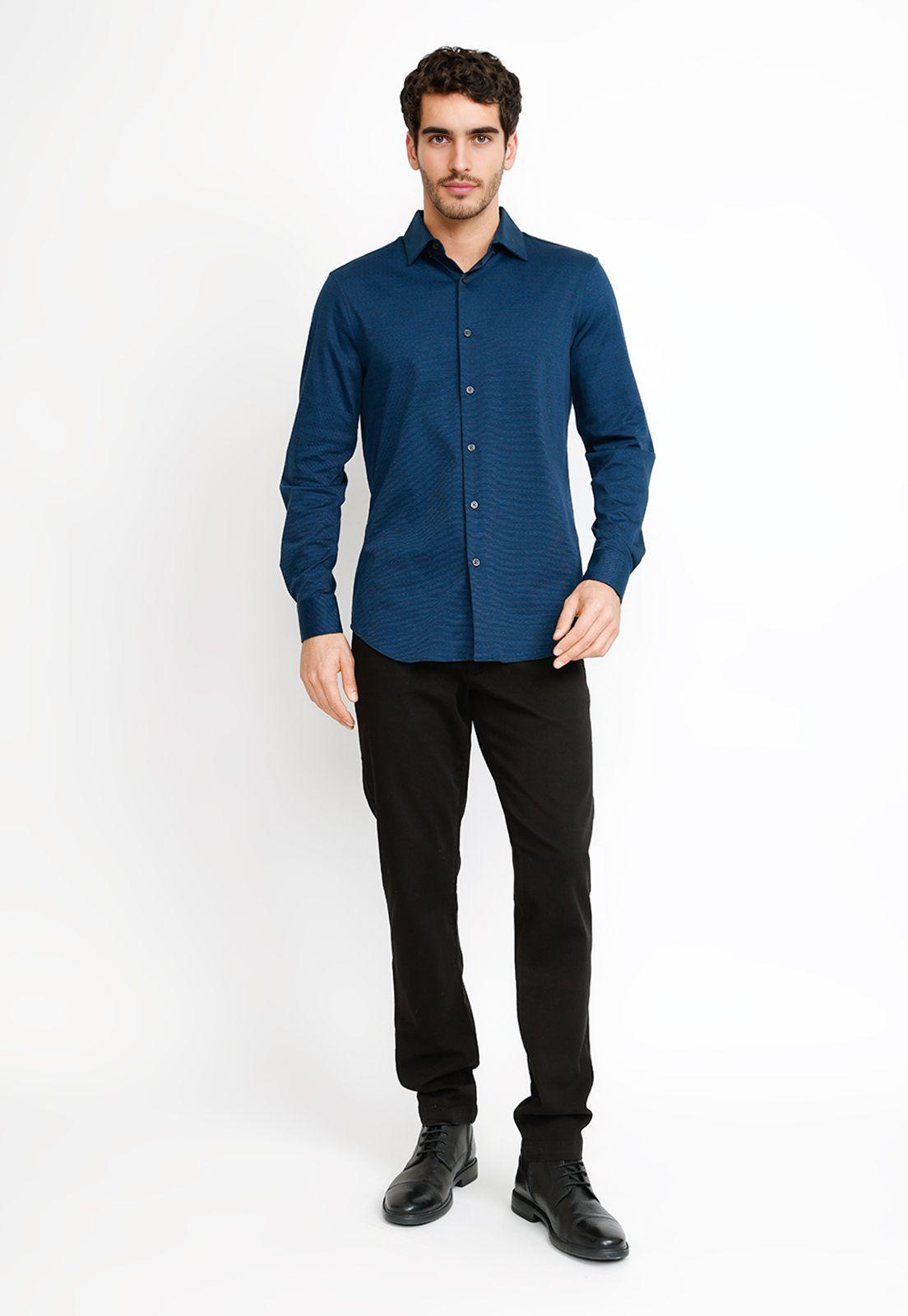 Camisa Casual Hombre Azul Oscuro-4