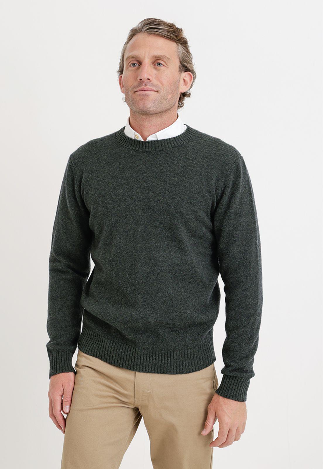 Sweater hombre cuello redondo liso verde-0