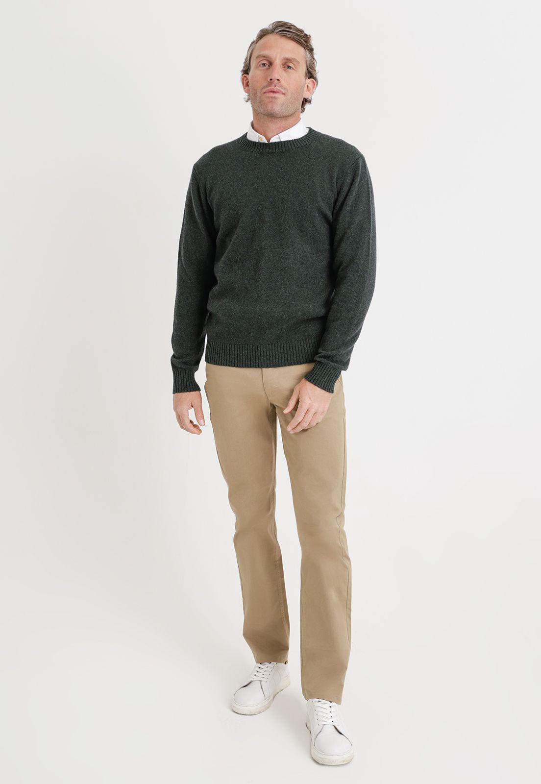 Sweater hombre cuello redondo liso verde-3