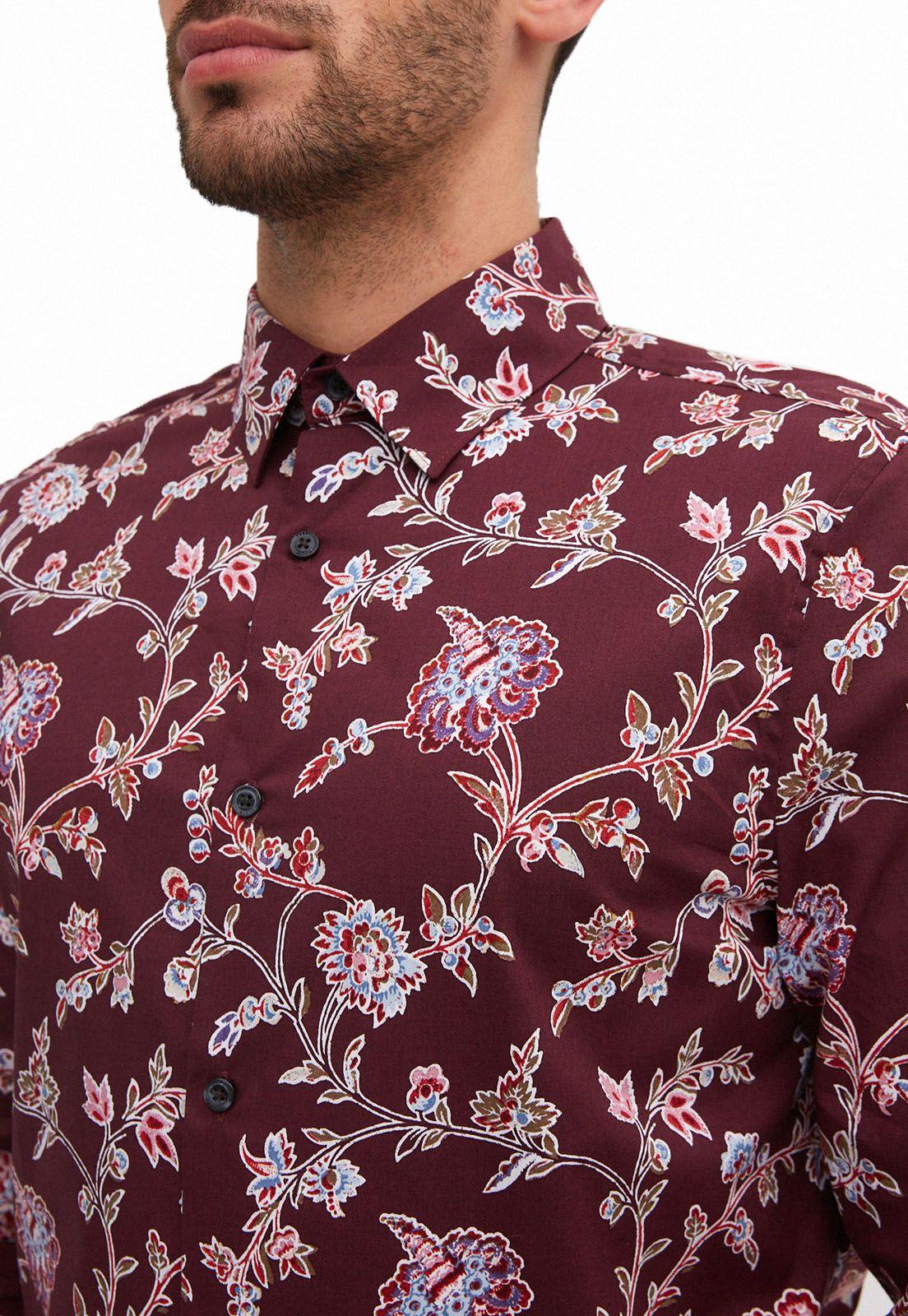 Camisa Burdeo Estampada Flores-2