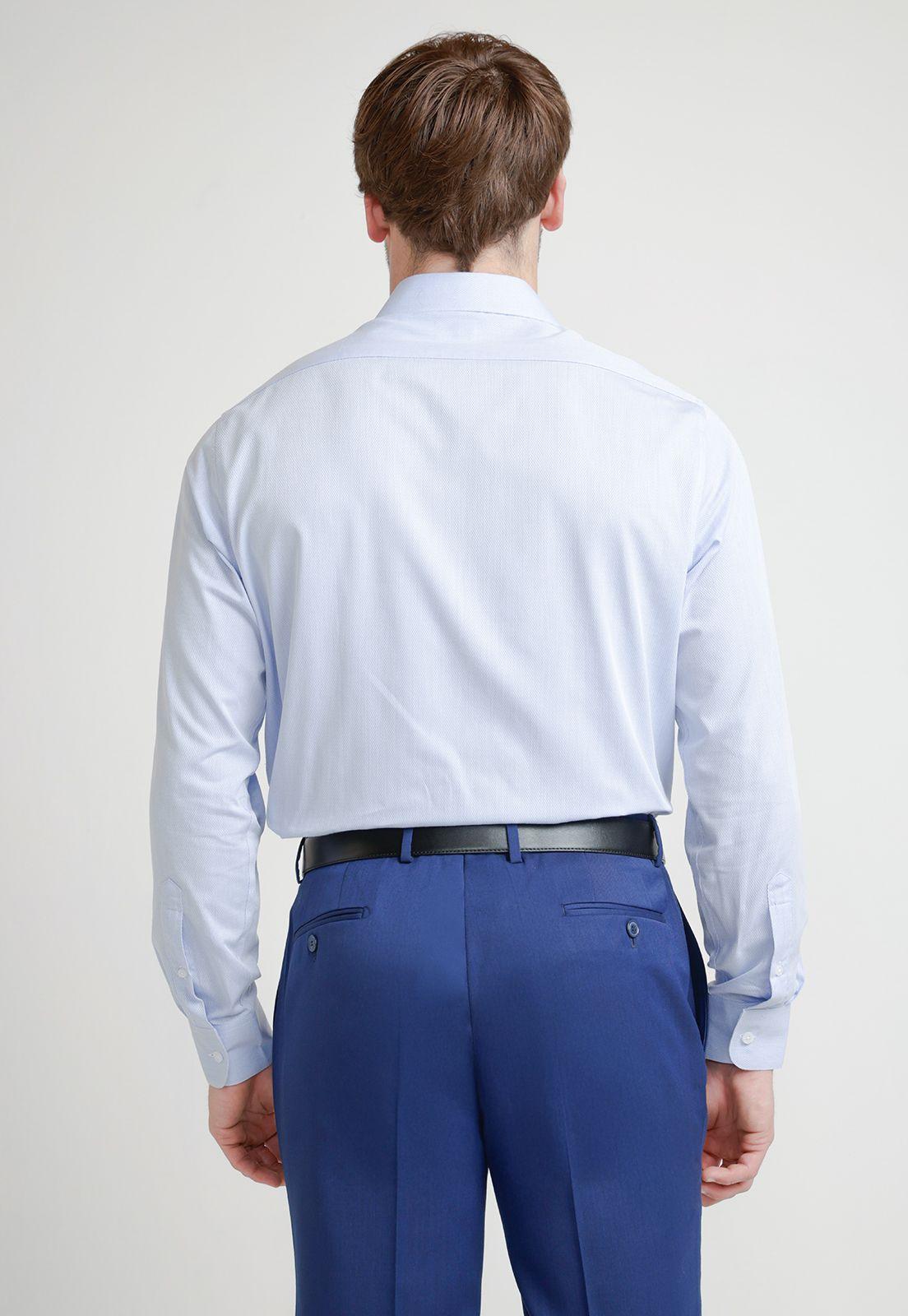 Camisa Formal Hombre Mezcla Algodón Slim Executive Azul-1