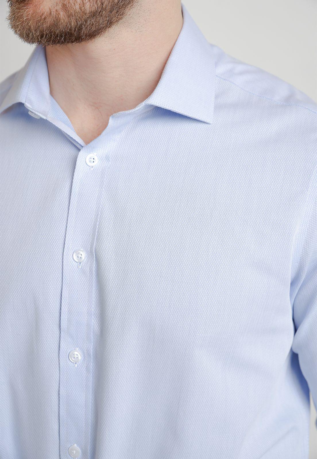 Camisa Formal Hombre Mezcla Algodón Slim Executive Azul-2
