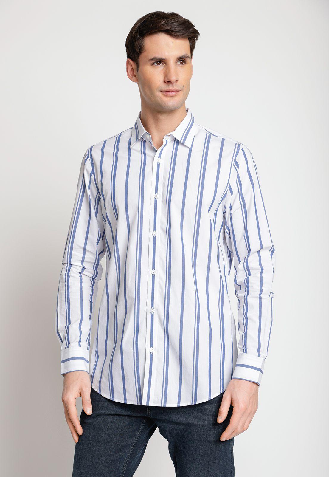 Camisa Hombre Manga Larga Listada Azul-0