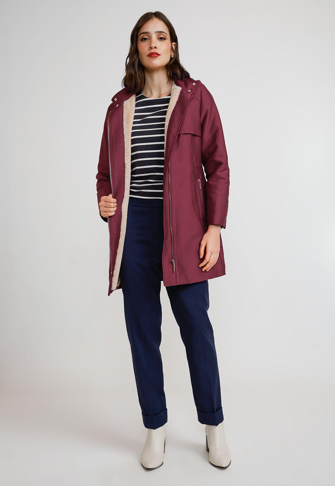 Parka Gruesa Mujer Poliéster Burdeo-5