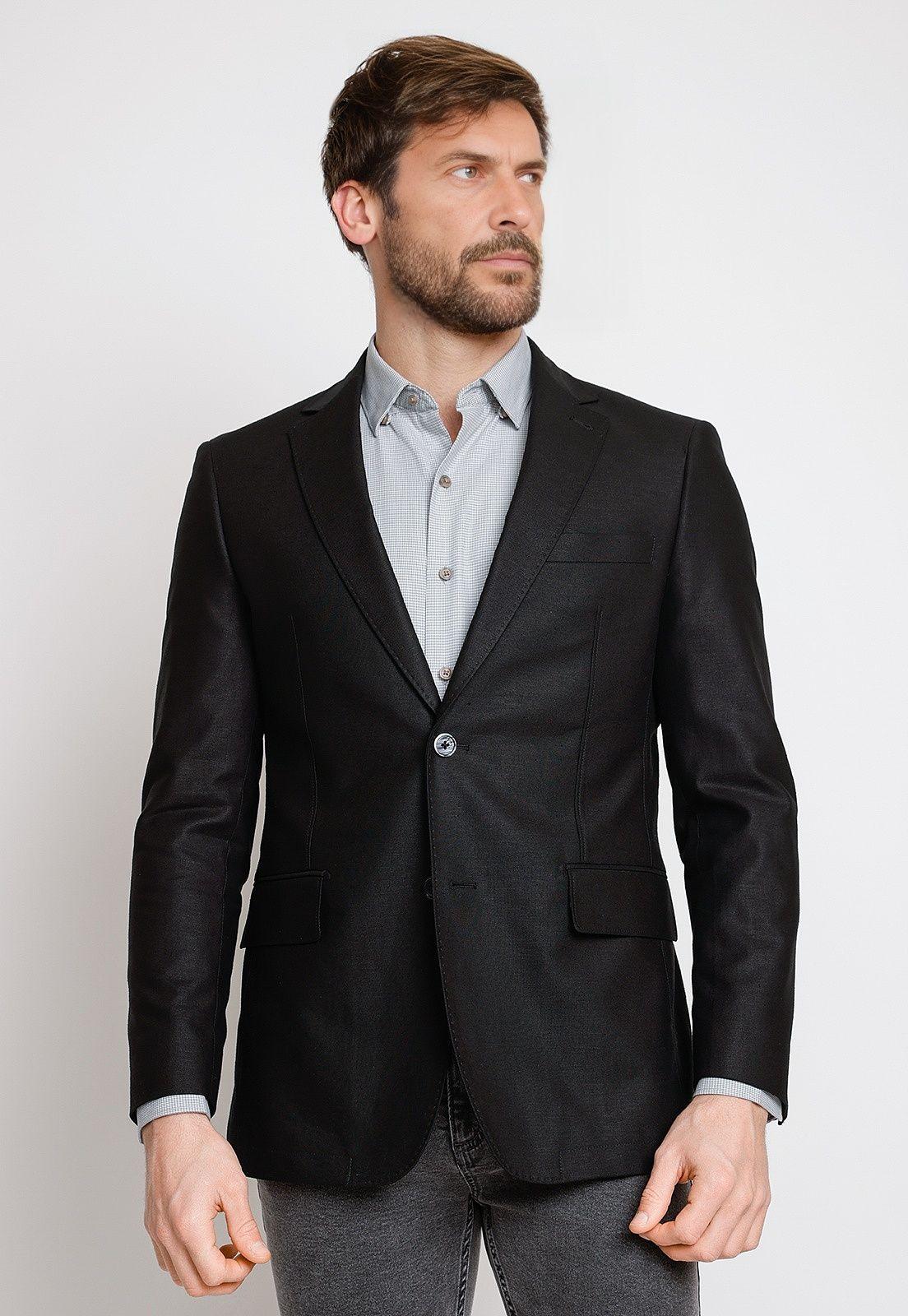 Chaqueta Hombre Mezcla Algodón Lino Liso Slim Cesar Negro-0