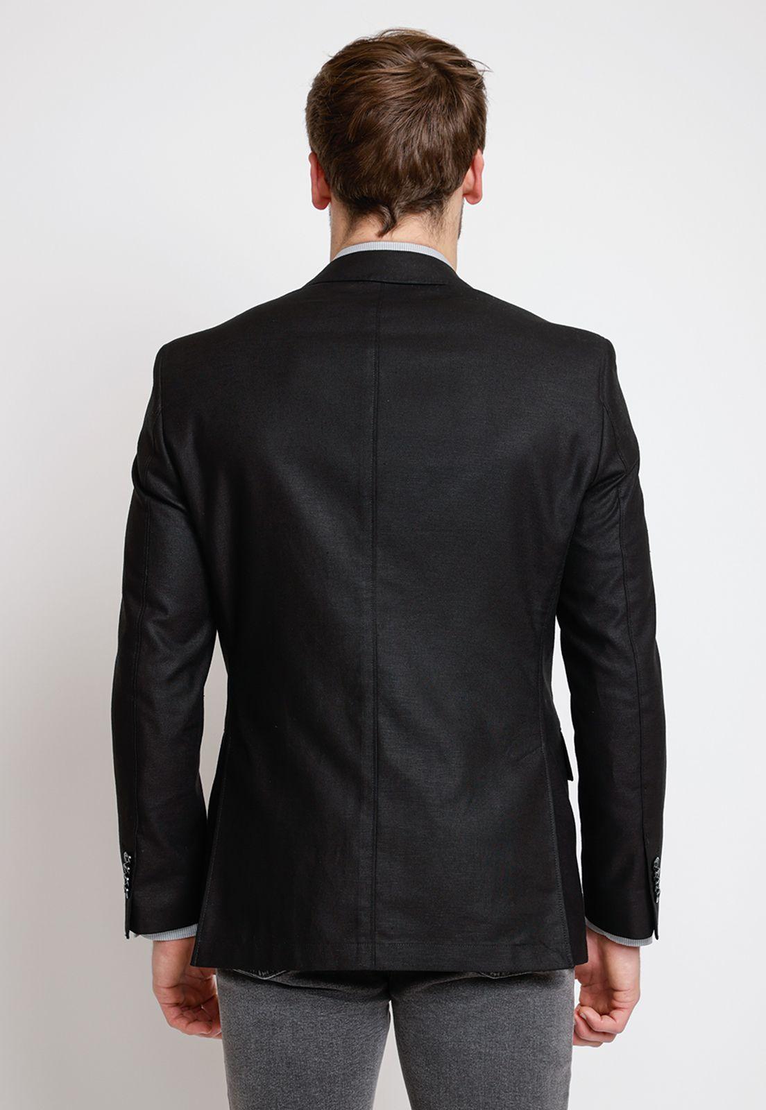 Chaqueta Hombre Mezcla Algodón Lino Liso Slim Cesar Negro-1