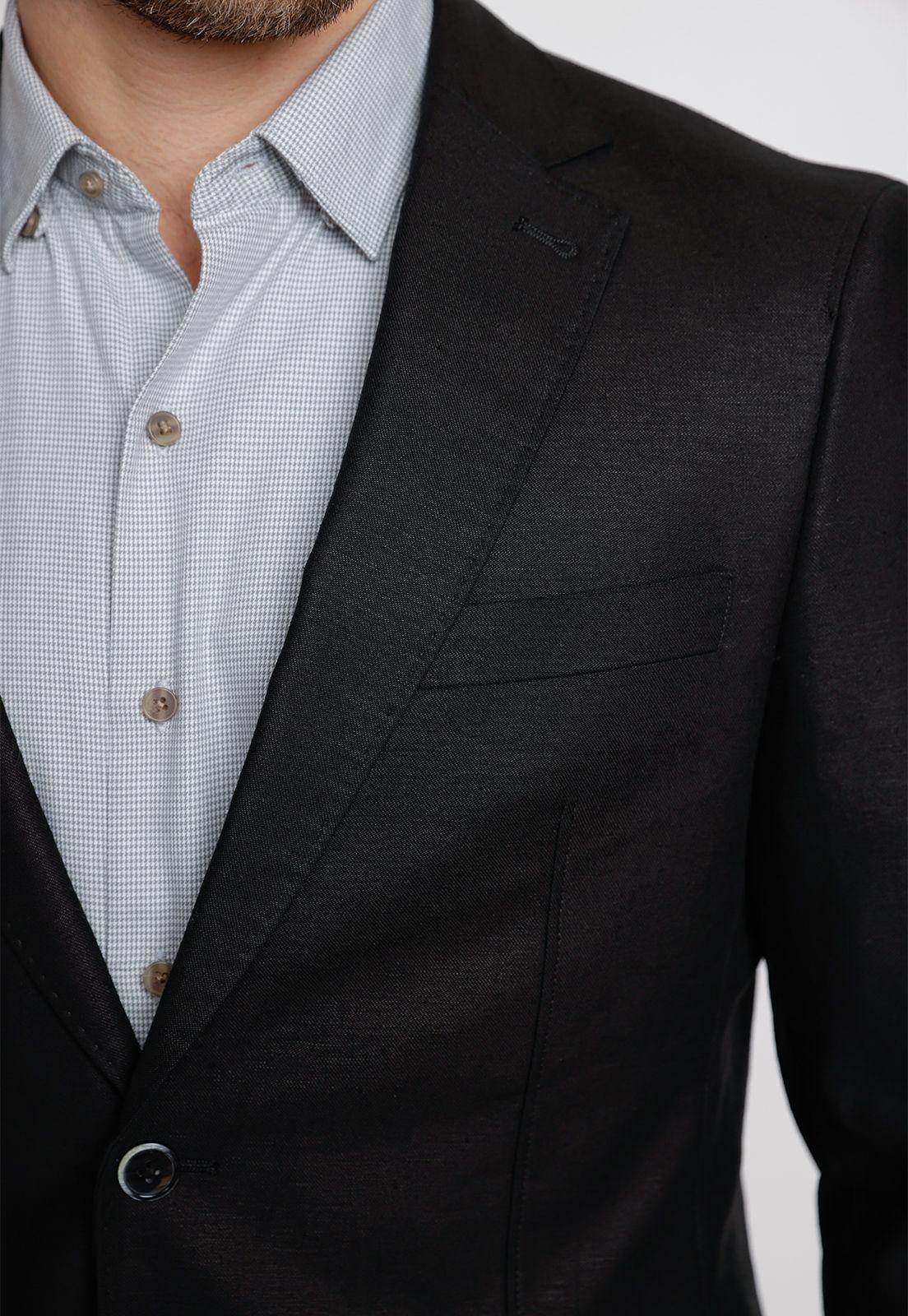 Chaqueta Hombre Mezcla Algodón Lino Liso Slim Cesar Negro-2