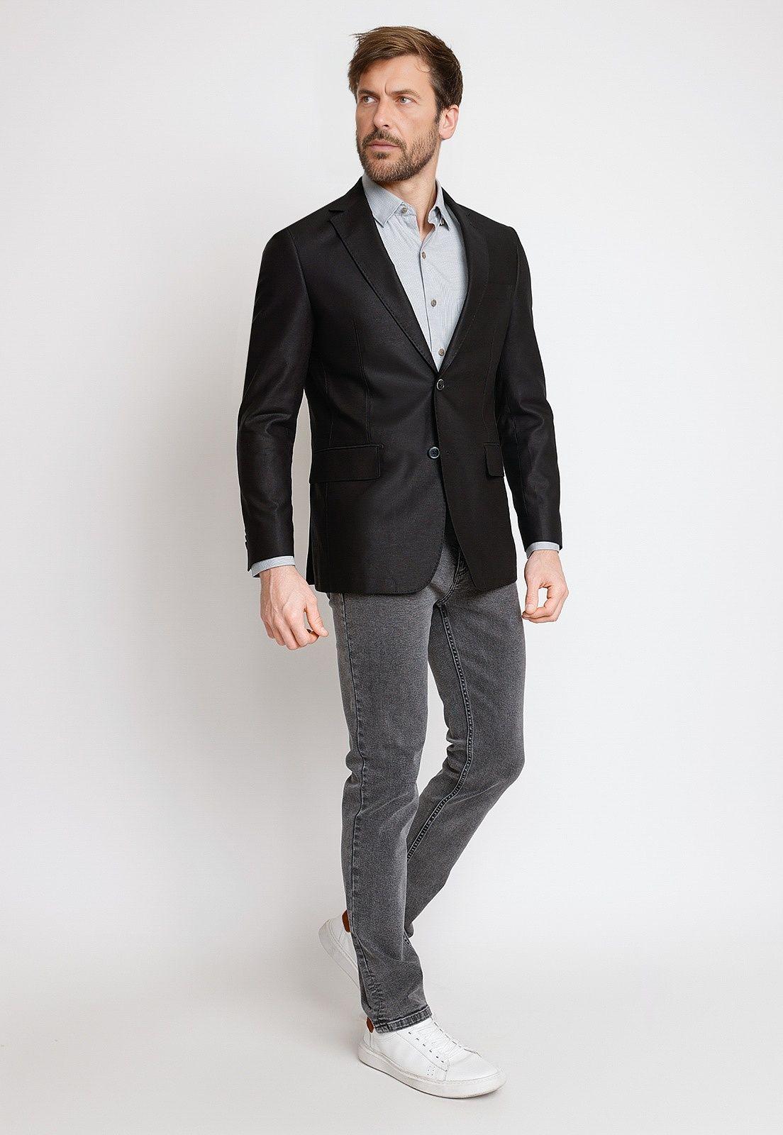 Chaqueta Hombre Mezcla Algodón Lino Liso Slim Cesar Negro-3