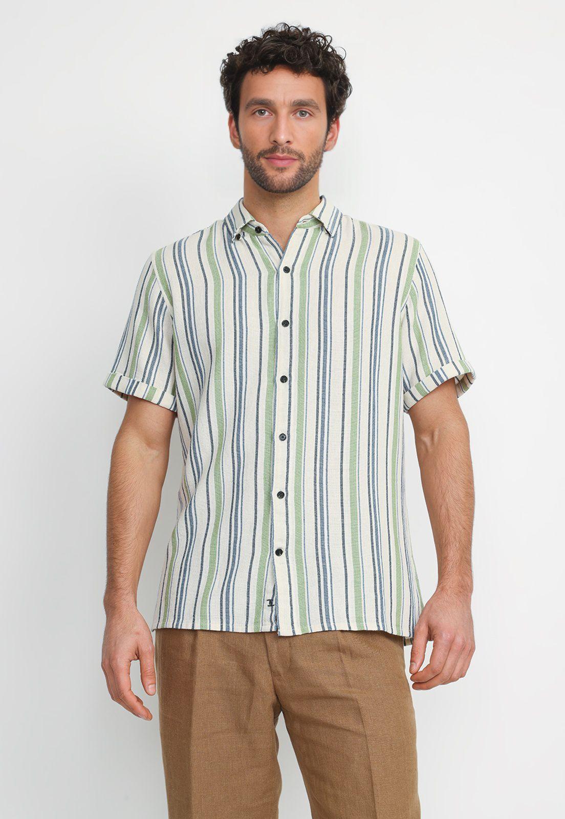 Camisa Relajada Viscosa Algodón Benito Verde-0