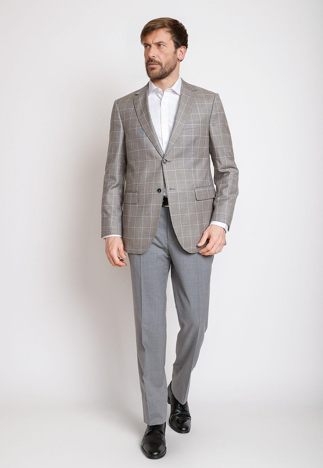 Chaqueta Formal Hombre Lana S100'S Cuadros Regular Classic Gris-3