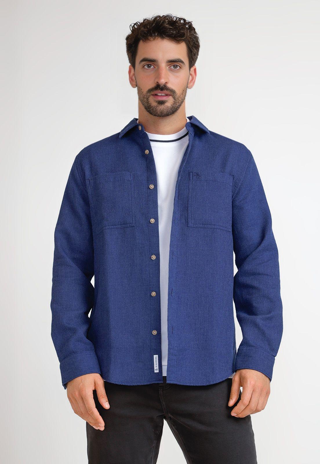 Camisa Hombre Manga Larga Azul-0