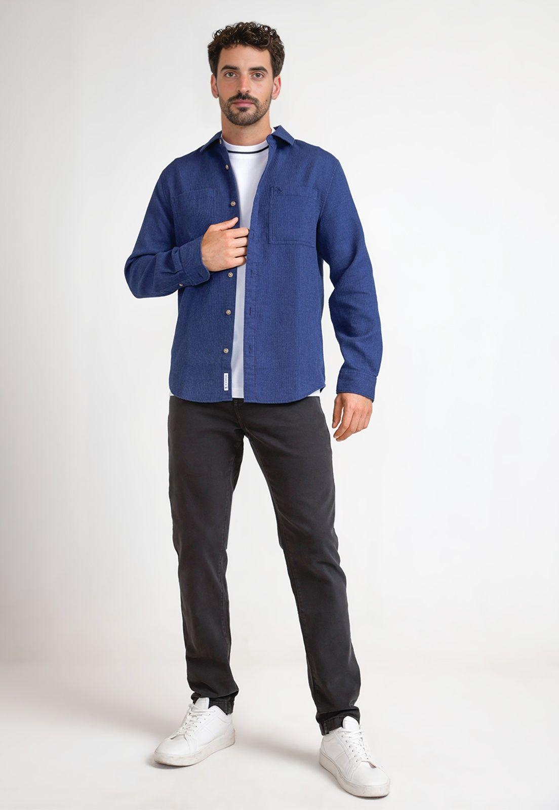 Camisa Hombre Manga Larga Azul-3