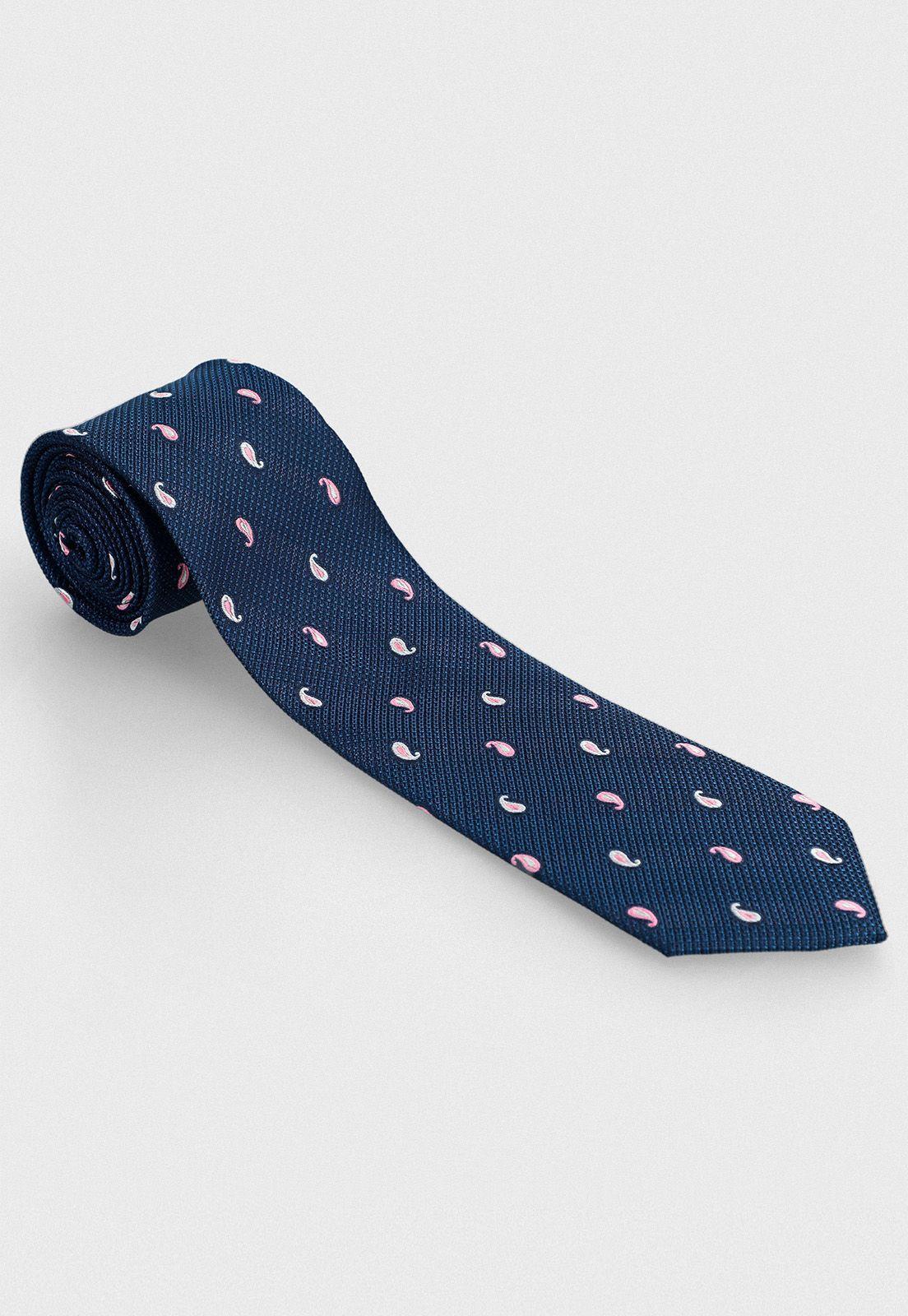 Corbata formal de seda Travel paisley 7.5 cm azul-0