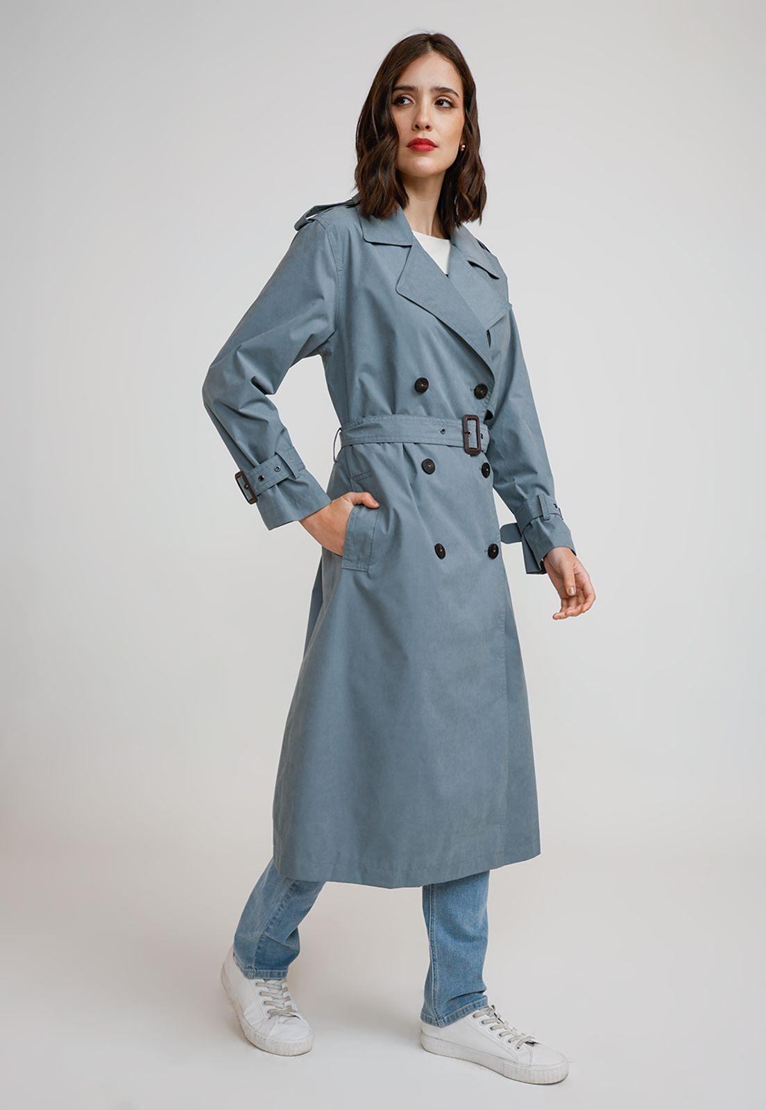 Trench Impermeable Mujer Poliéster Celeste-0