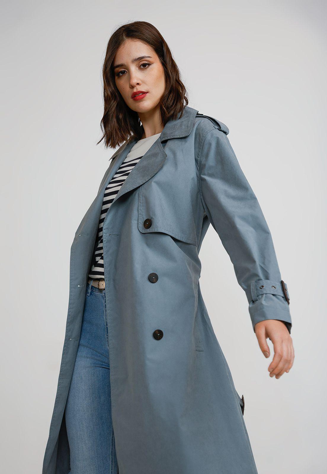 Trench Impermeable Mujer Poliéster Celeste-3