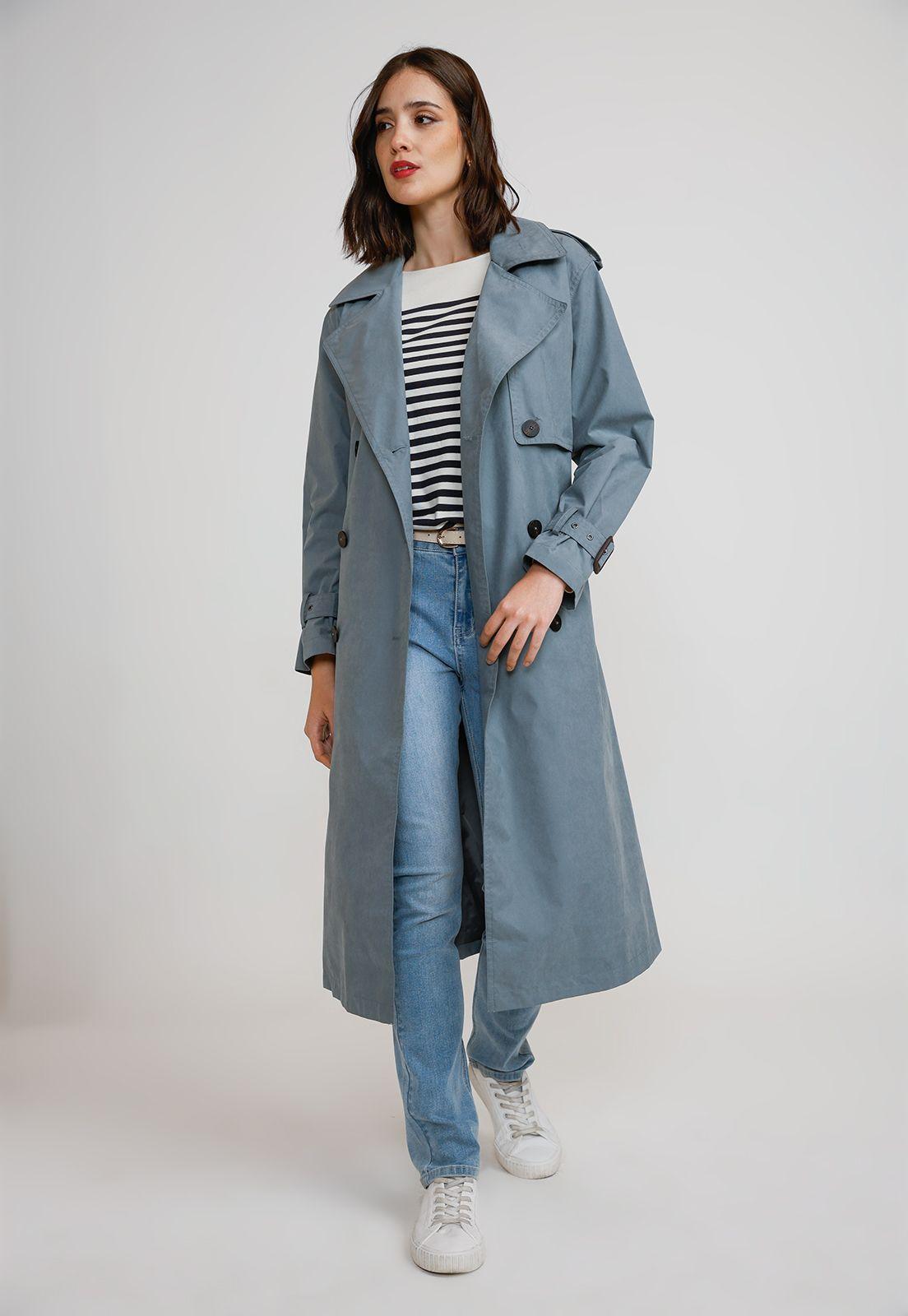 Trench Impermeable Mujer Poliéster Celeste-4