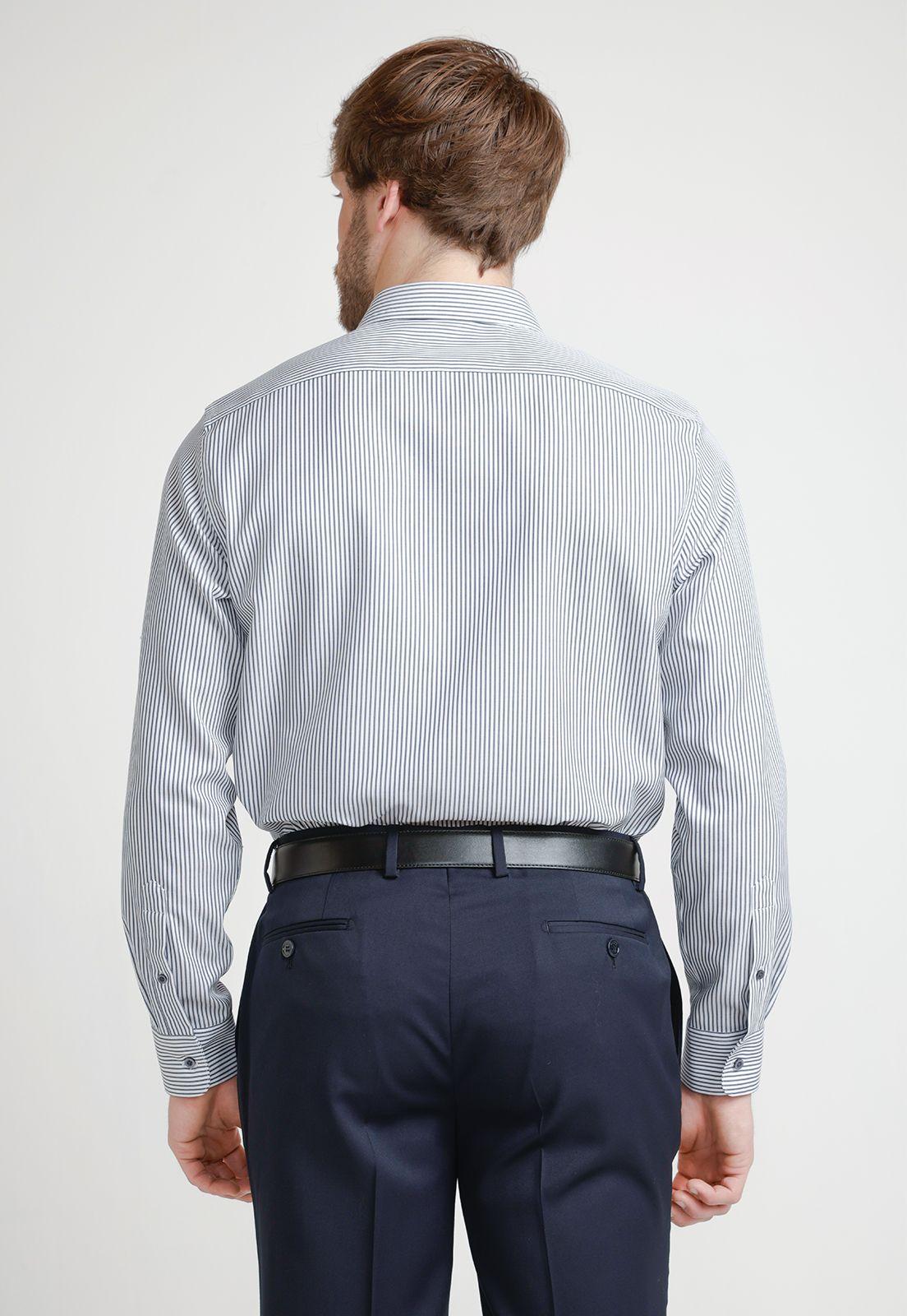 Camisa Formal Hombre Non Iron Líneas Slim Travel Azul Marino-1