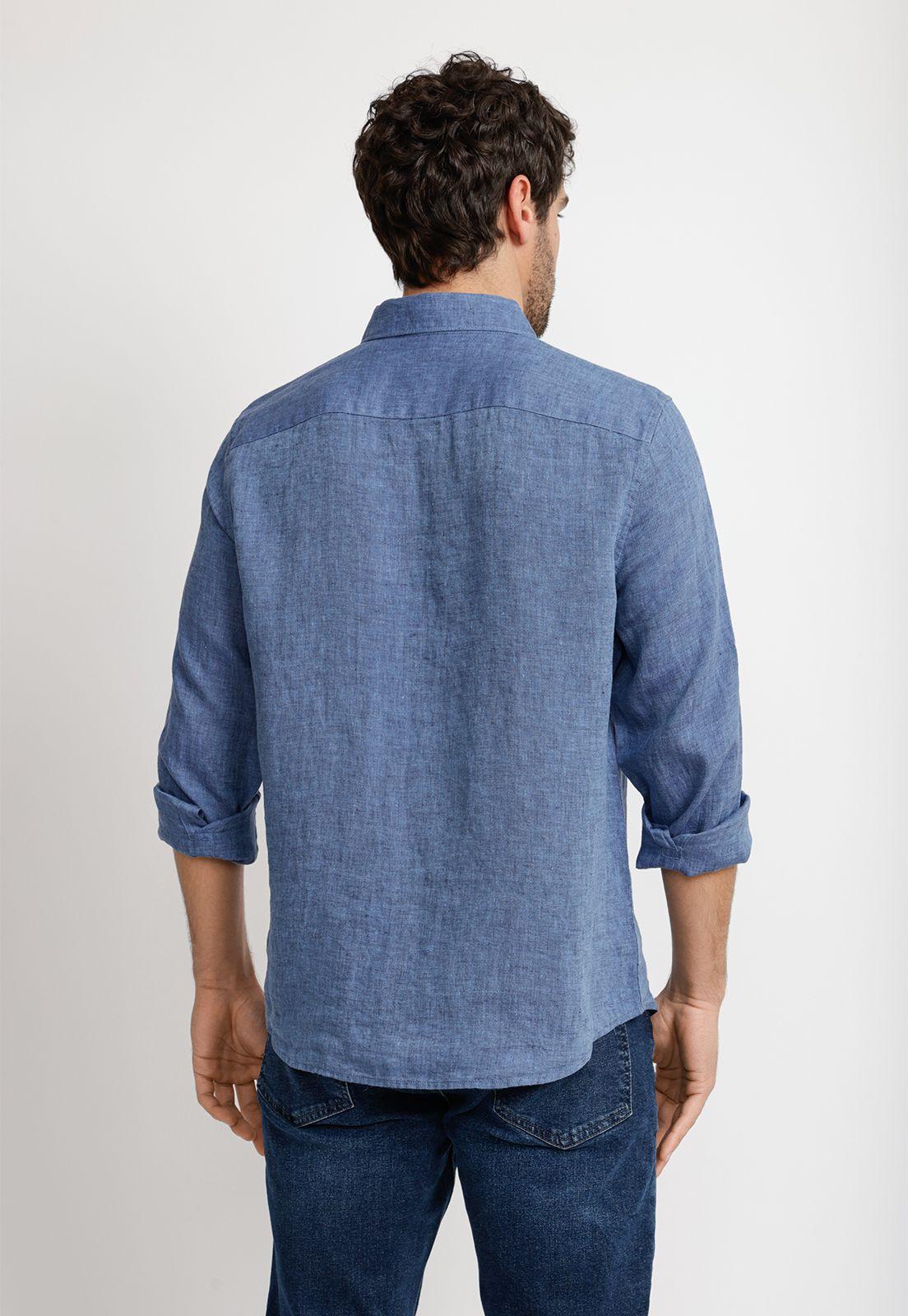 Camisa Lino Lisa Azul-1
