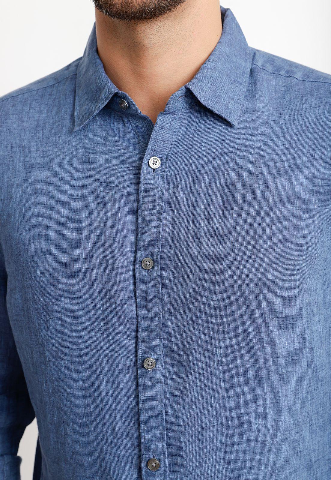 Camisa Lino Lisa Azul-2