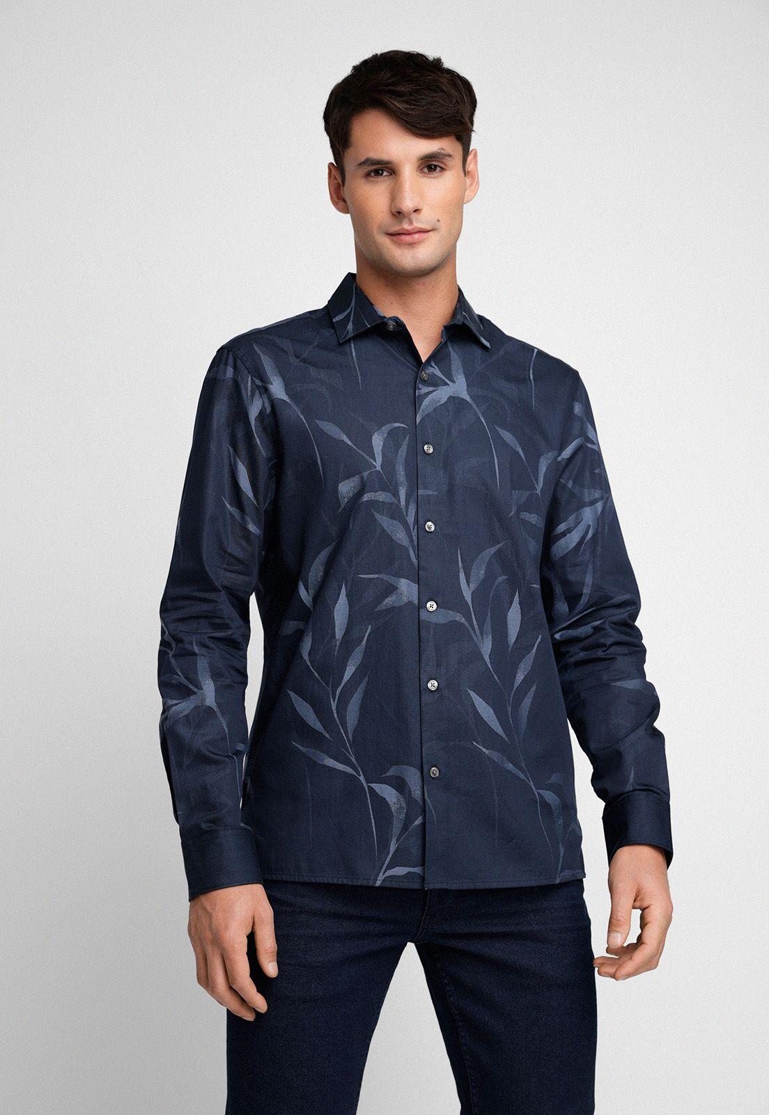 CAMISA HOMBRE MANGA LARGA ESTAMPADA NAVY-0