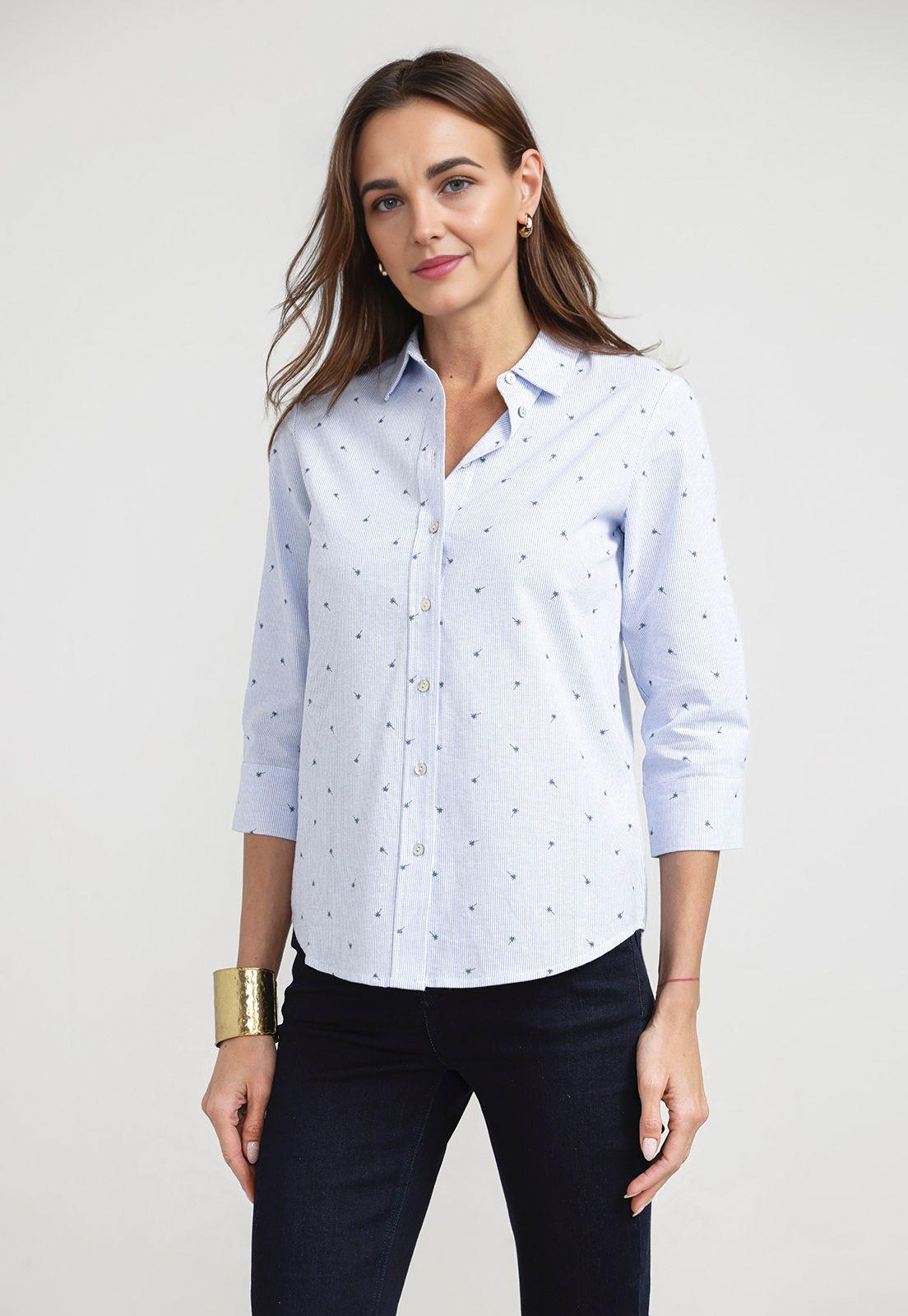 Blusa Mujer Helen Algodón Celeste-0