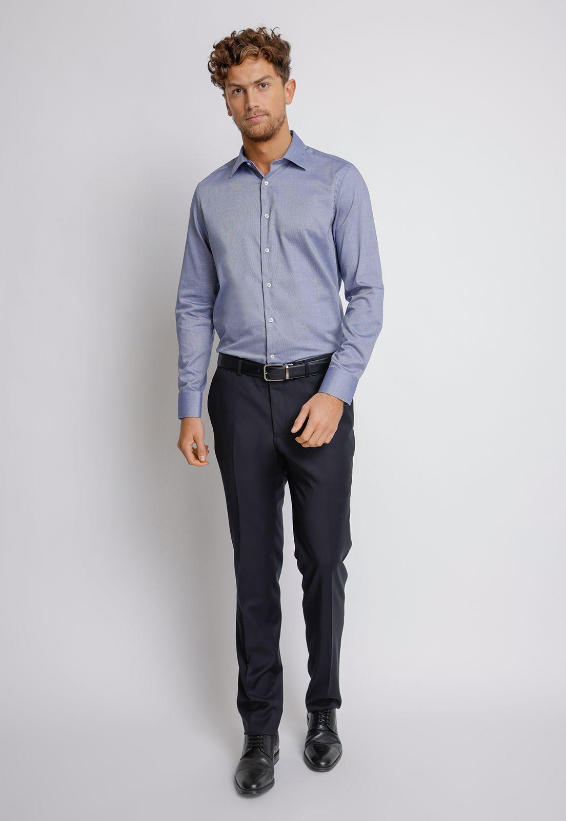 Camisa Formal Hombre Slim Fit Vercelli Algodón Azul marino-4