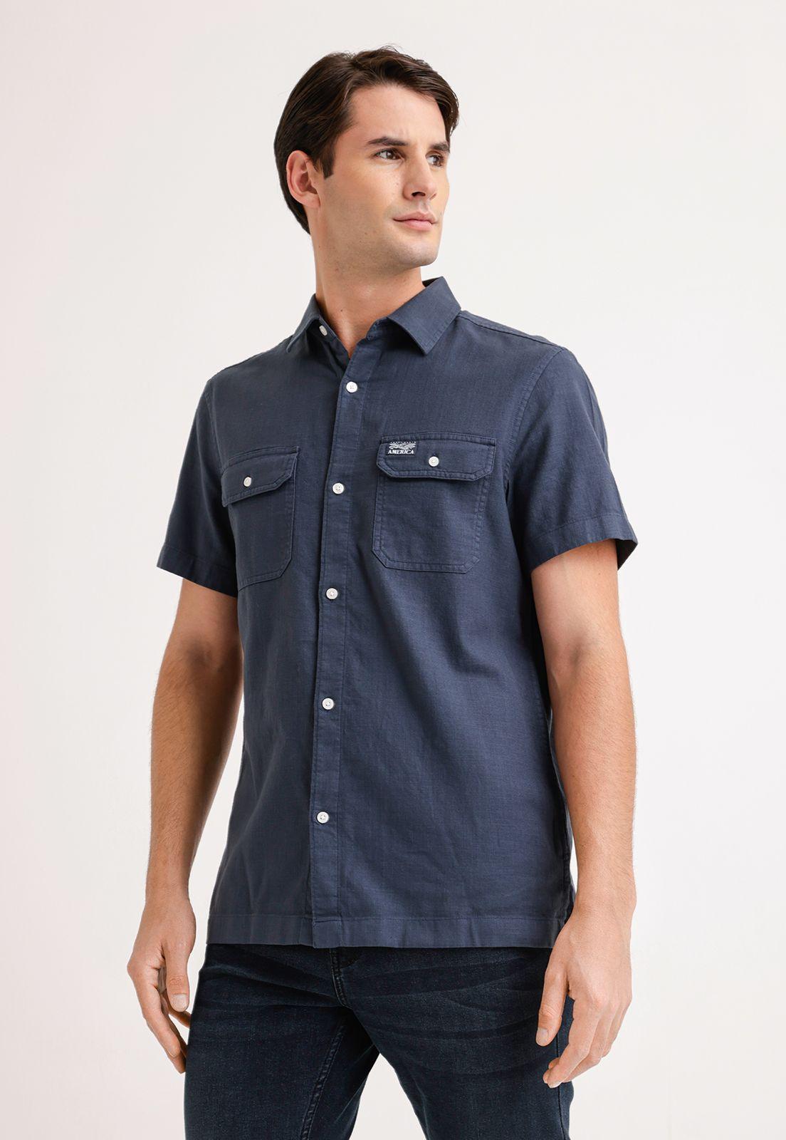 Camisa Hombre Manga Corta Twill Navy-0