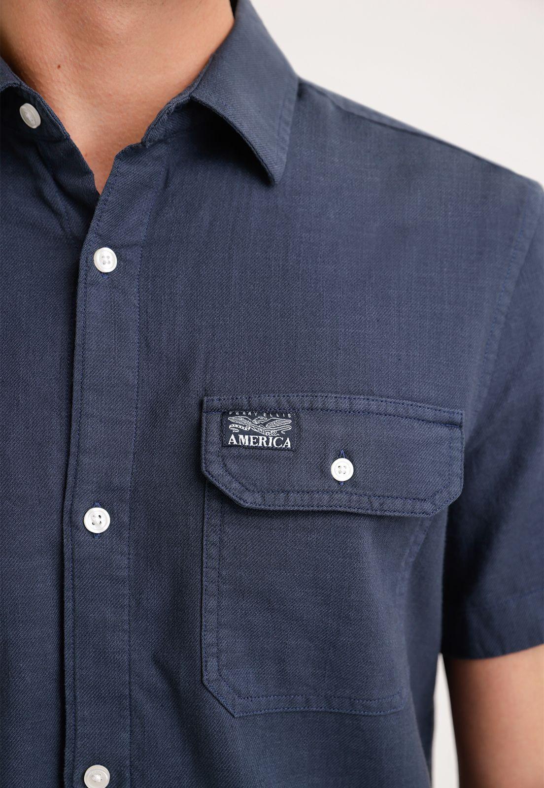 Camisa Hombre Manga Corta Twill Navy-2