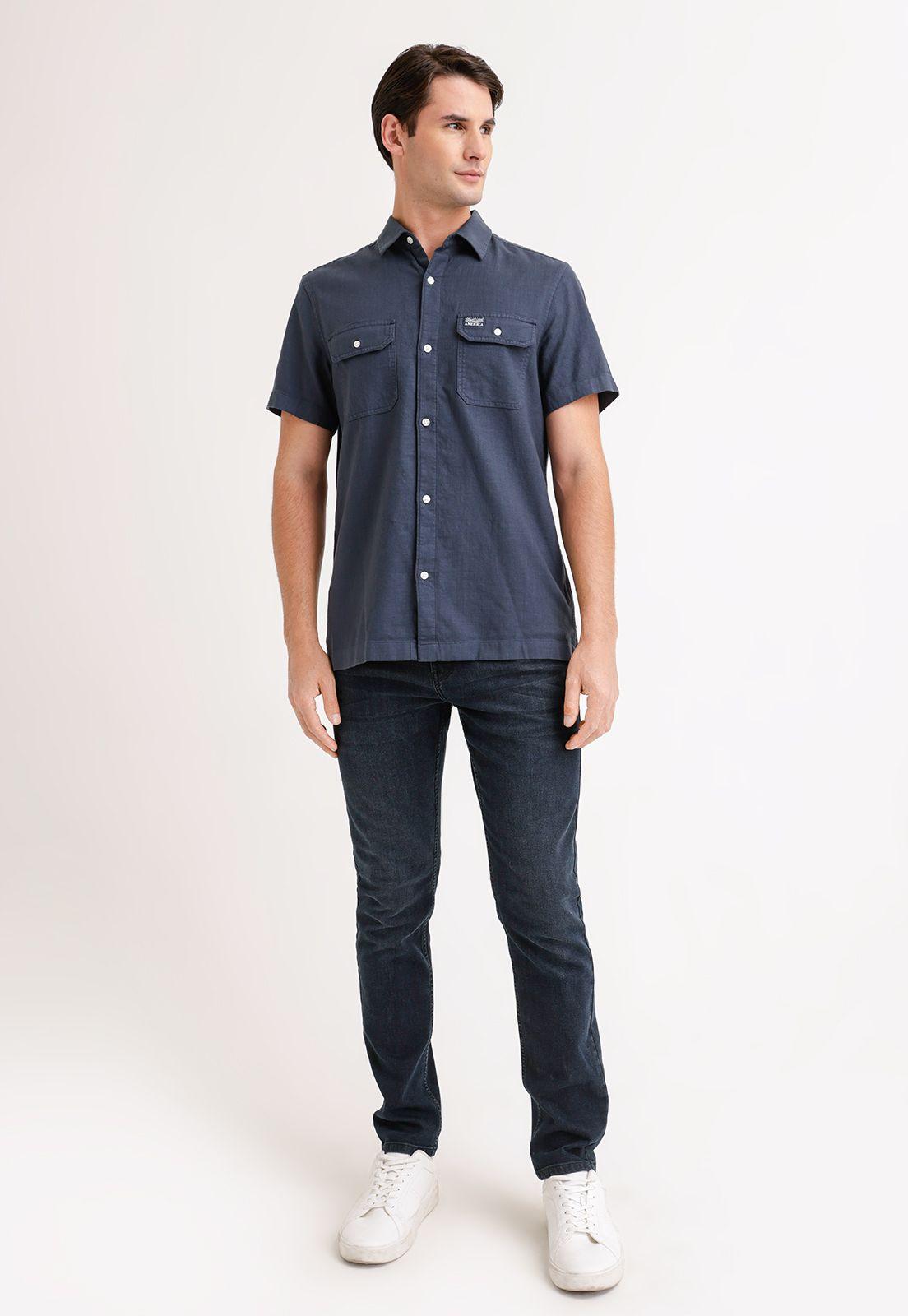 Camisa Hombre Manga Corta Twill Navy-3