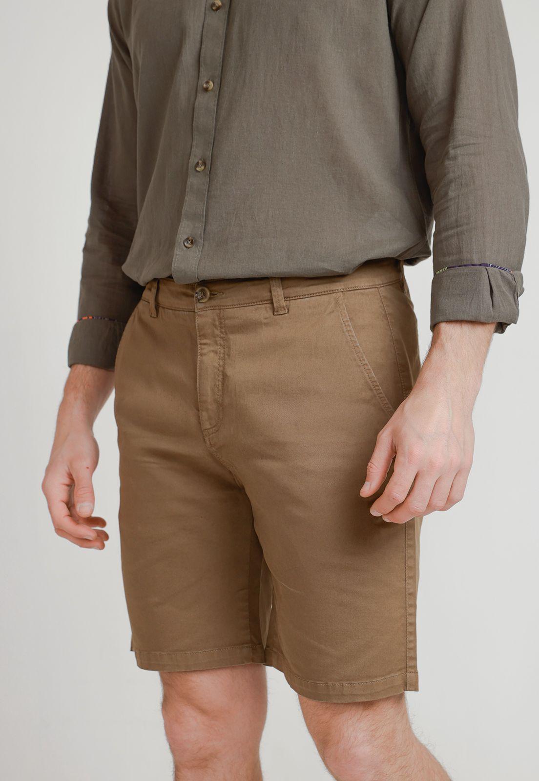 Bermuda Hombre Algodón Liso Slim Valerio Khaki-0