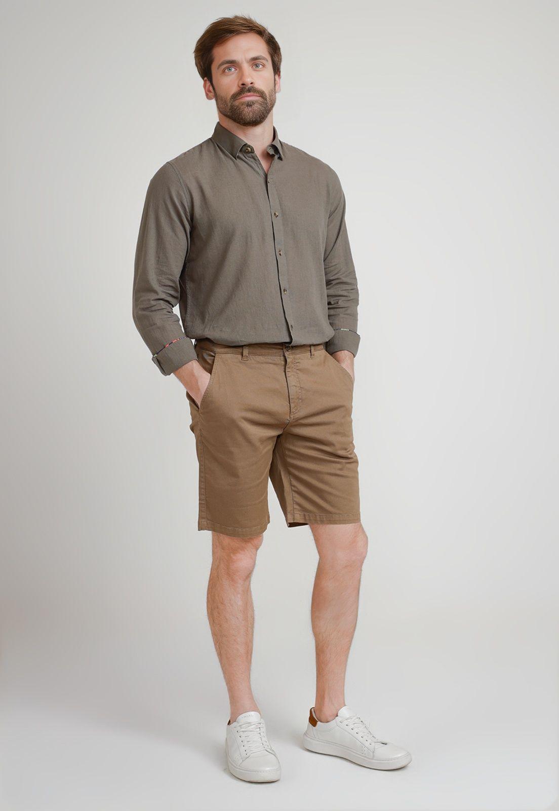 Bermuda Hombre Algodón Liso Slim Valerio Khaki-3