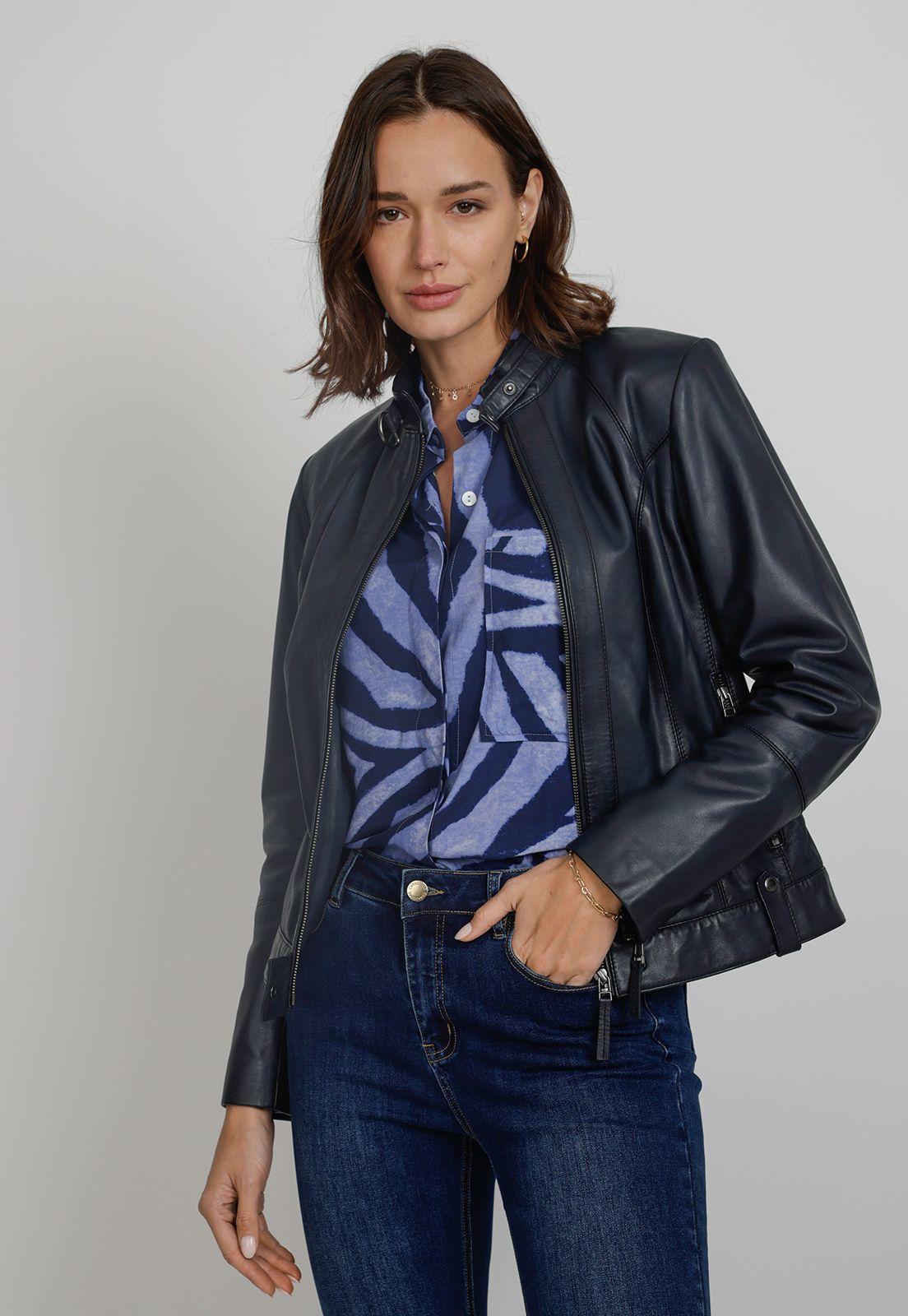 Chaqueta De Cuero De Mujer Anisa Marino-0