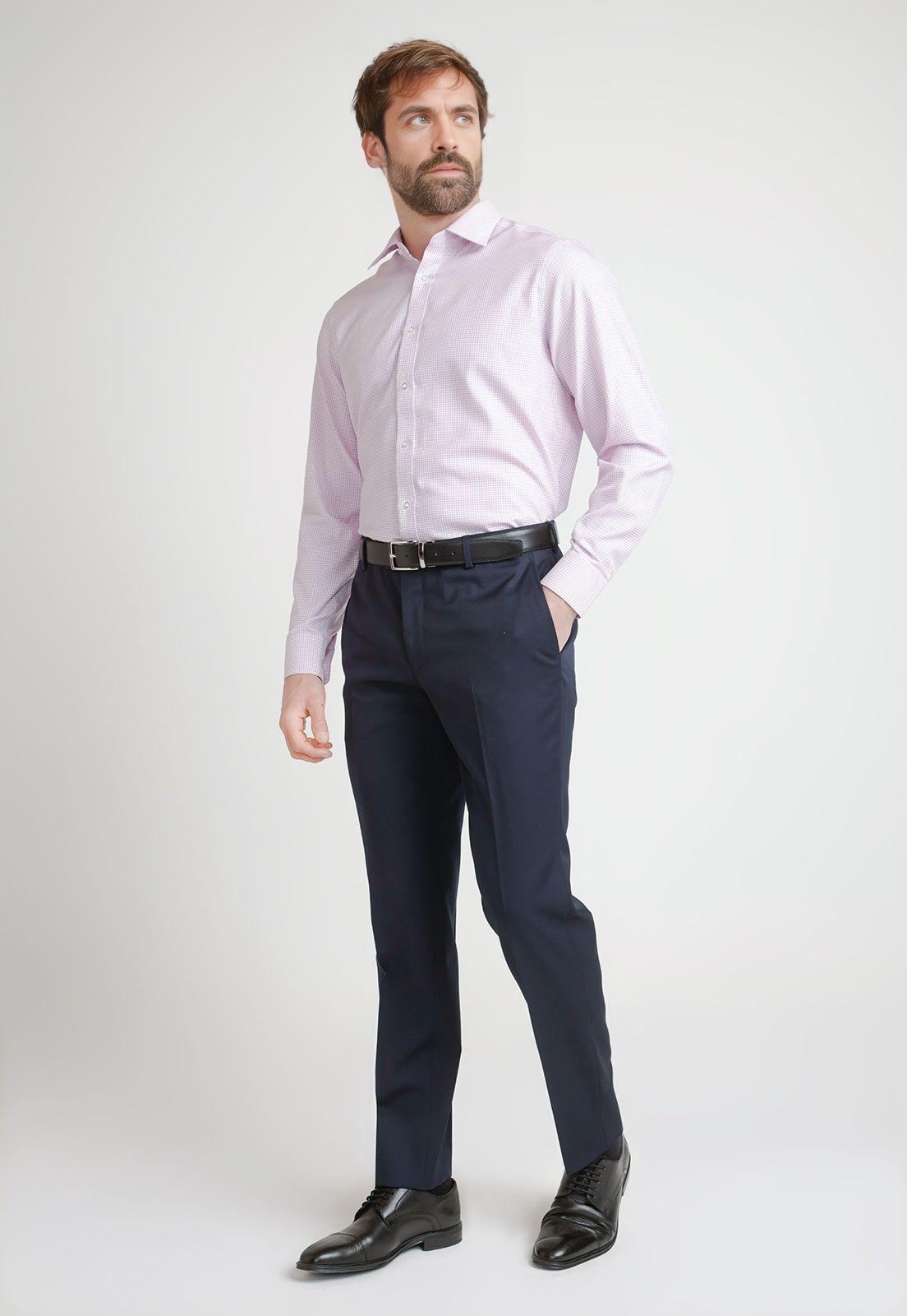 Camisa Formal Hombre Non Iron Microdiseño Regular Travel Rosado-3