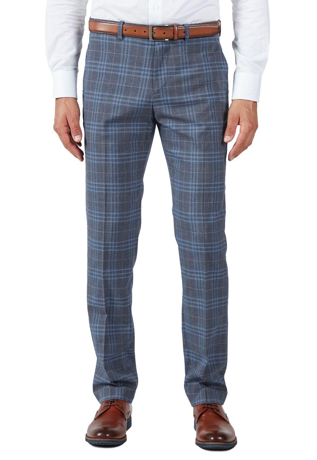 Pantalón Formal A Cuadros Azul Piedra-0