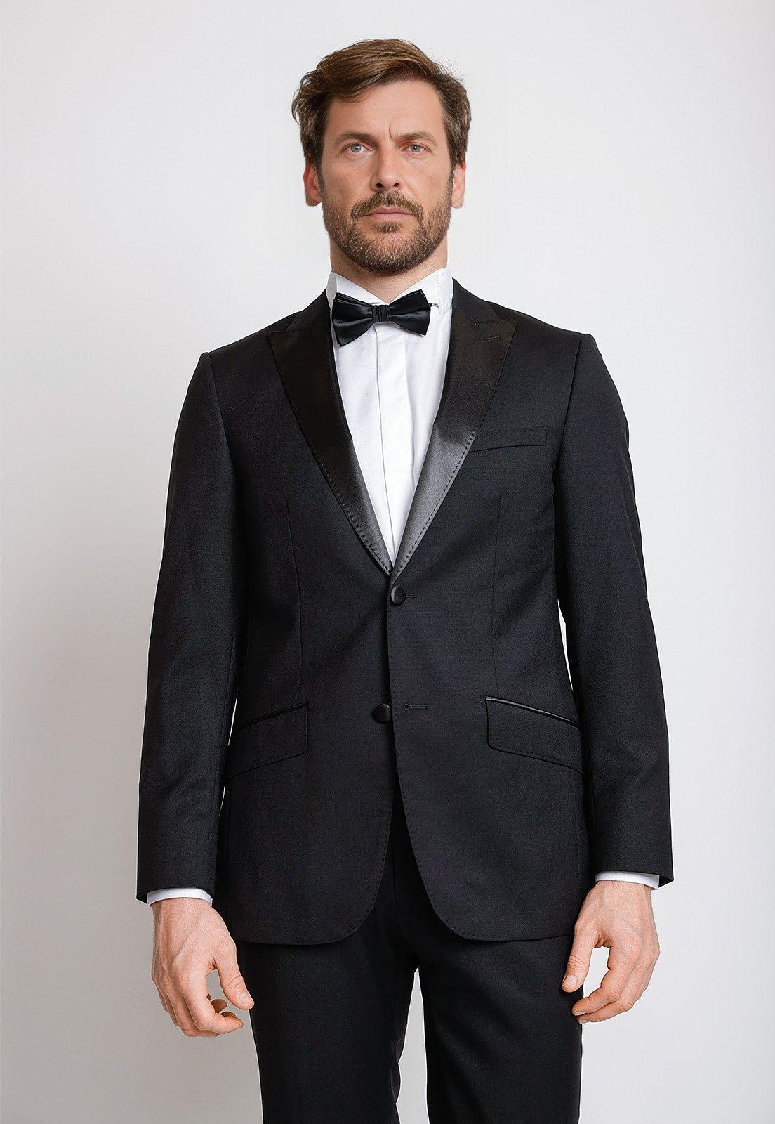 Chaqueta Formal Hombre Lana S100'S Liso Slim Smoking Negro-0