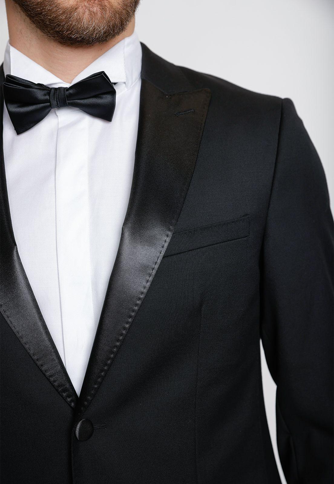 Chaqueta Formal Hombre Lana S100'S Liso Slim Smoking Negro-2