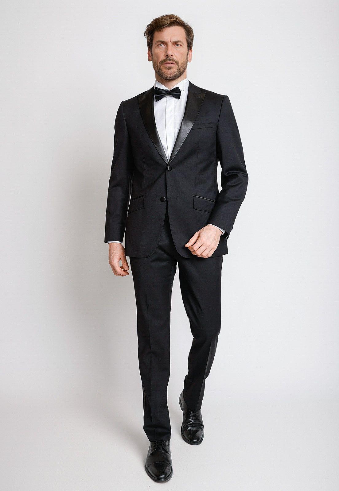 Chaqueta Formal Hombre Lana S100'S Liso Slim Smoking Negro-3