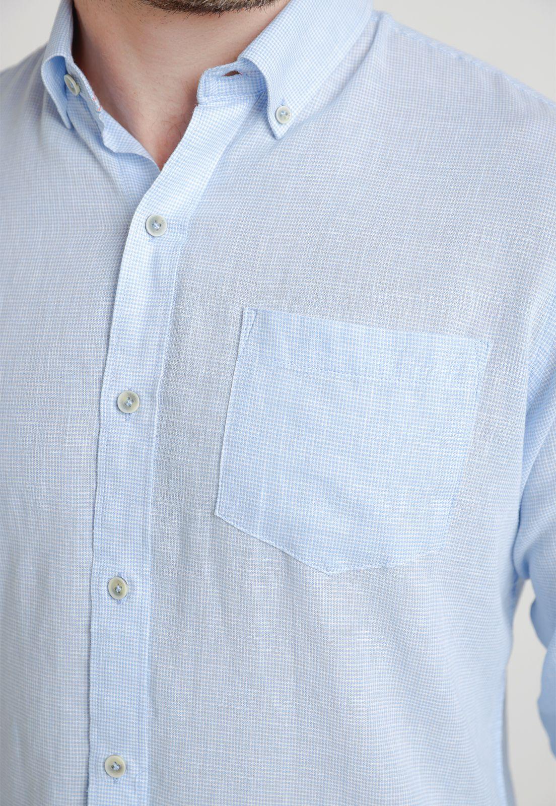 Camisa Hombre Mezcla Lino Algodón Diseño Slim Bron Celeste-2