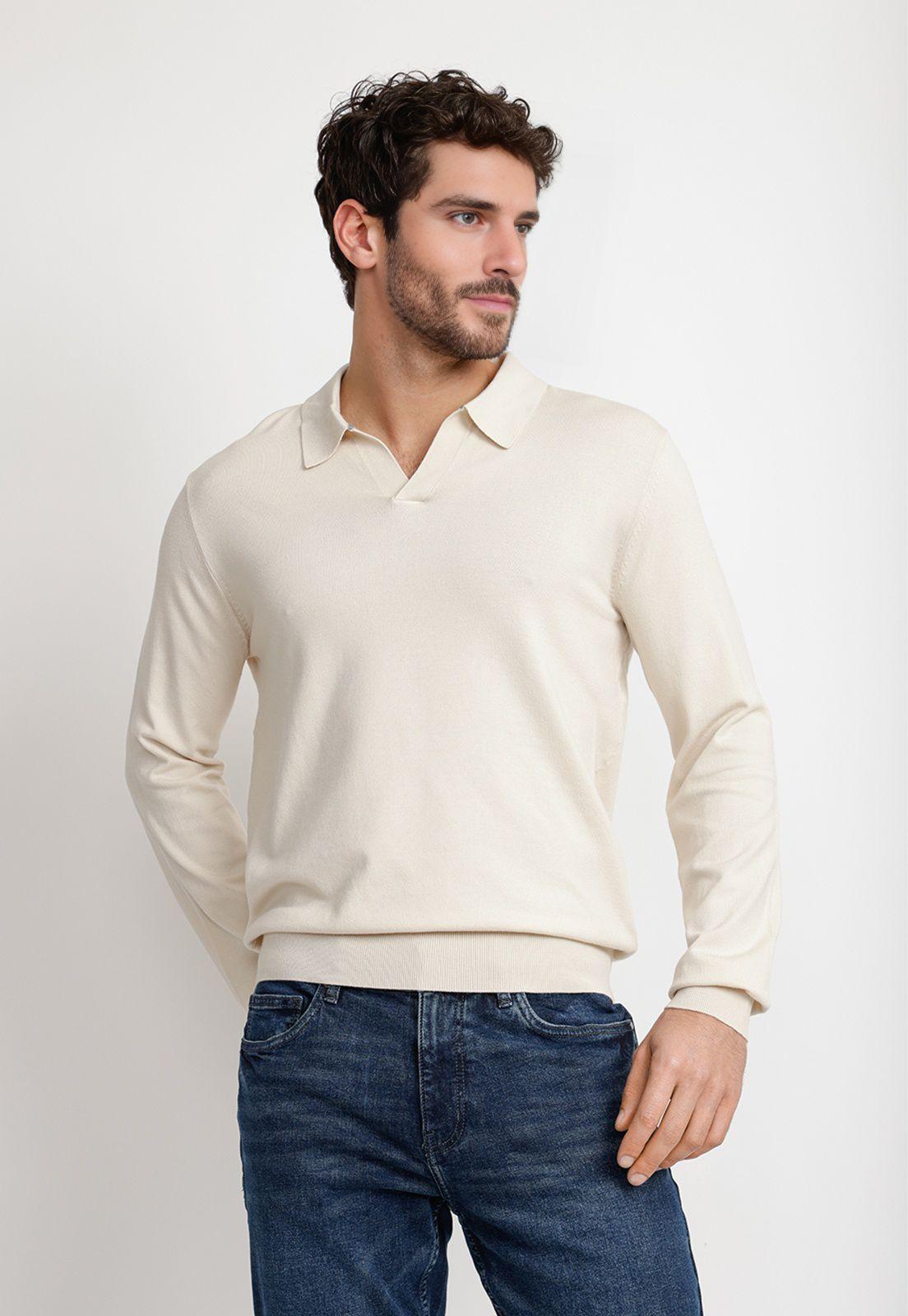 Sweater Hombre Cuello Polo Beige-0