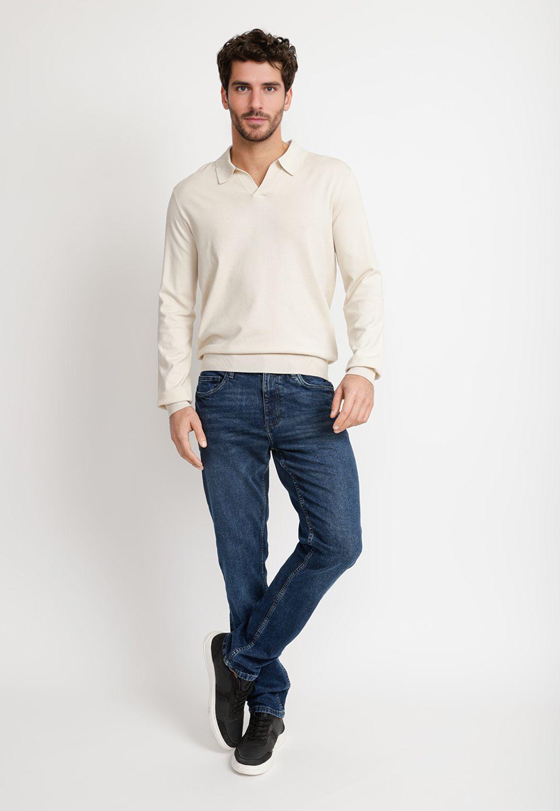 Sweater Hombre Cuello Polo Beige-3
