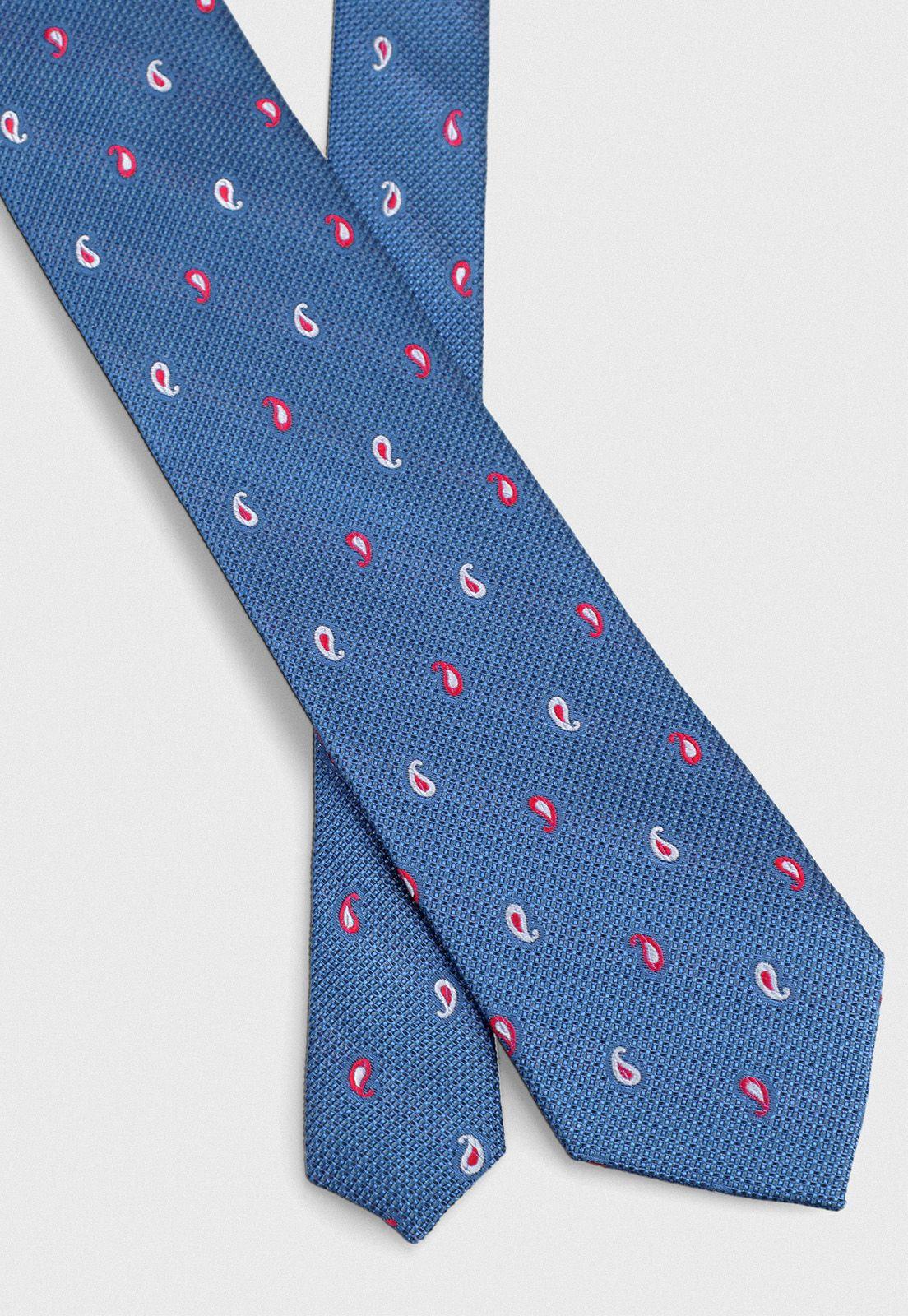 Corbata formal de seda Travel paisley 7.5 cm azulino-1