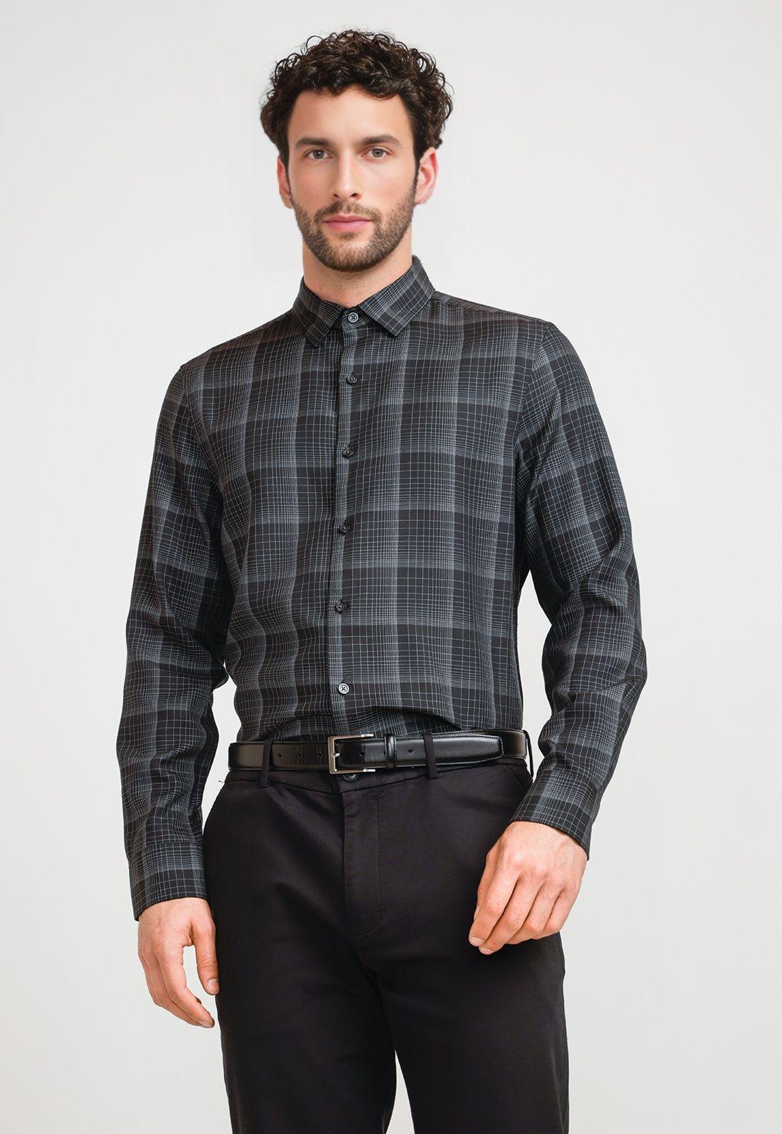 Camisa Hombre Cuadros Negro-0