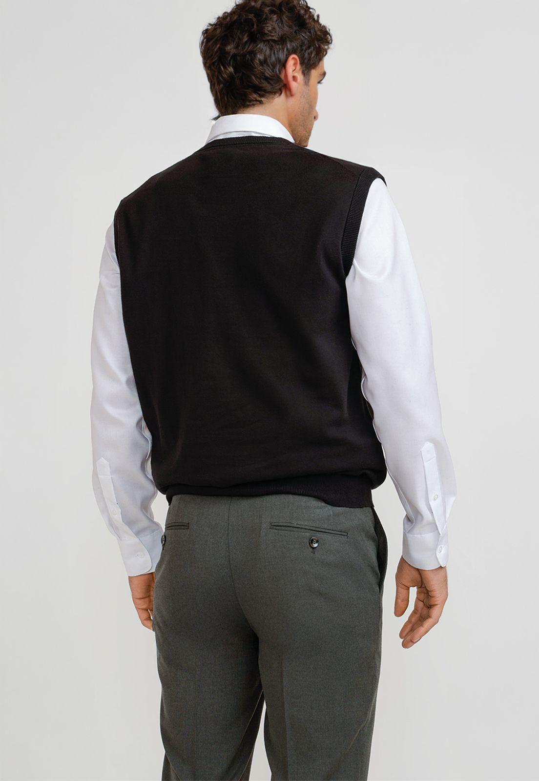 Sweater Cuello V Sin Mangas Lana Seda Negro-1