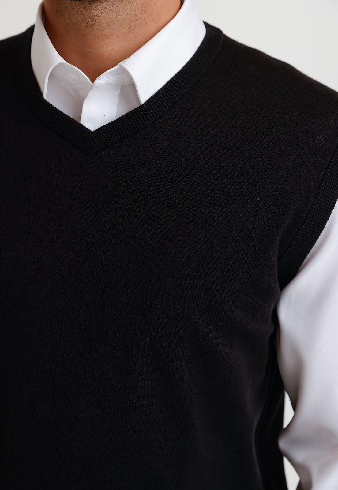 Sweater Cuello V Sin Mangas Lana Seda Negro-2