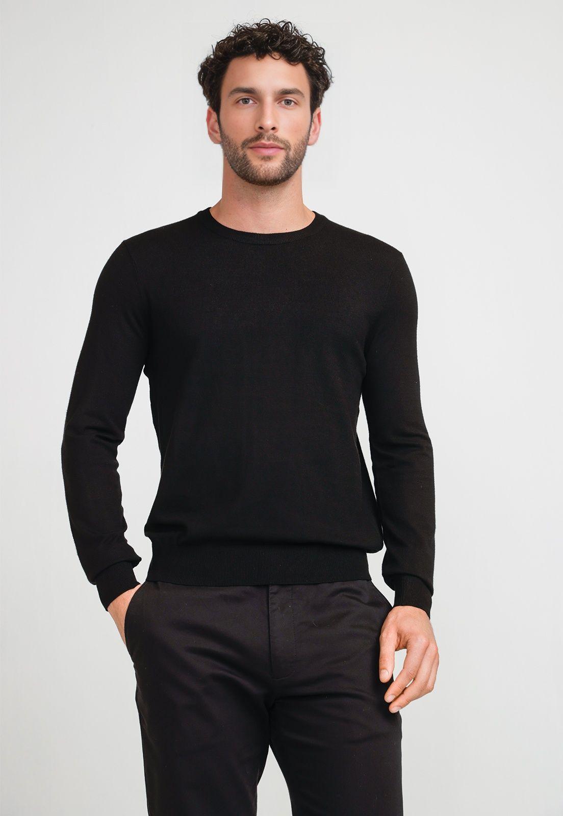 Sweater Hombre Cuello Redondo Negro-0