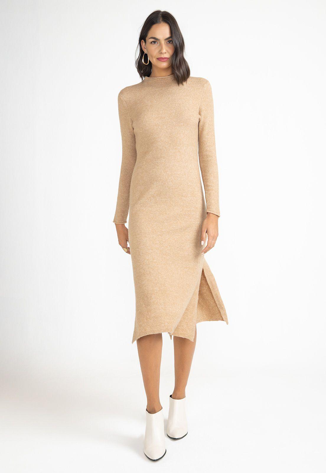 Vestido Mujer Lana Camel-0