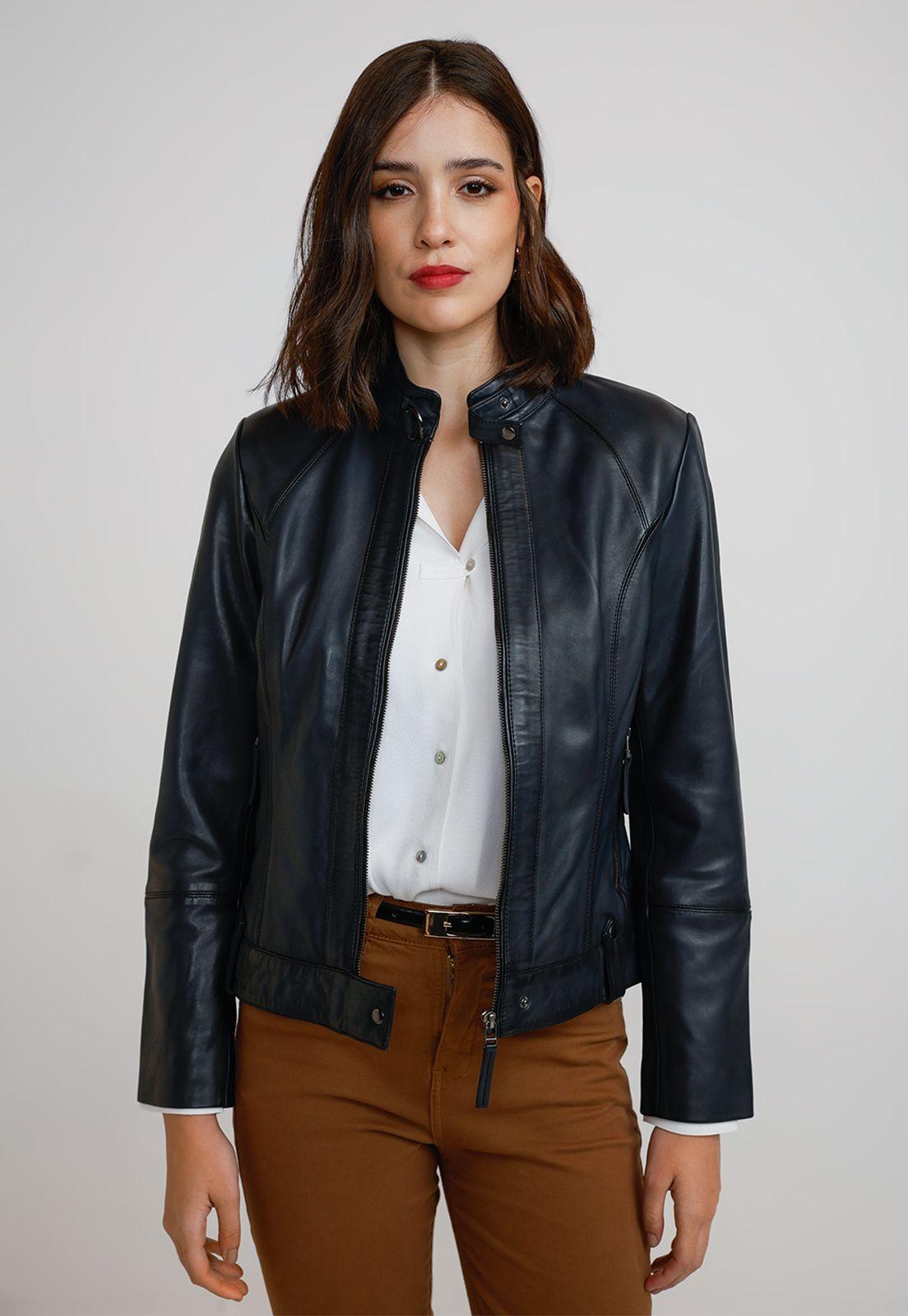 Chaqueta Cuero Mujer Marino-1